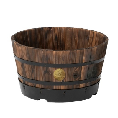 Wood Barrel Planter Na
