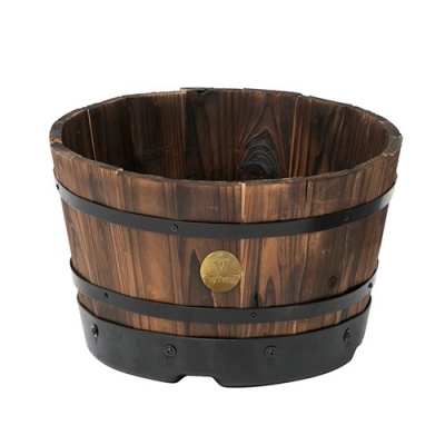 Wood Barrel Planter Na