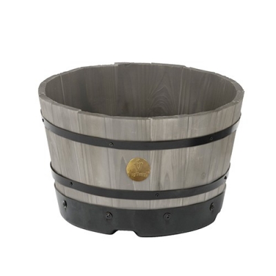 Wood Barrel Planter Gray