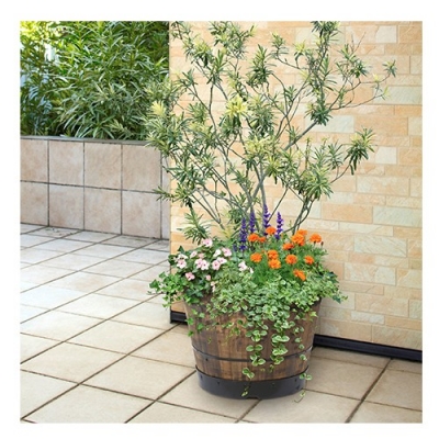 Wood Barrel Planter (460) Na