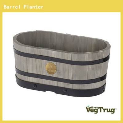 Wood Barrel Planter Grey (Rounded Trough)